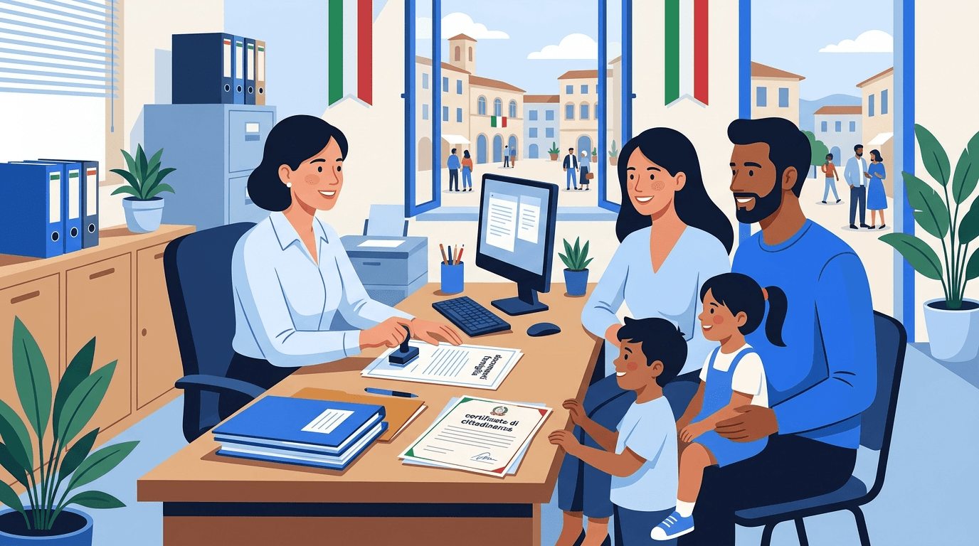 عائلة عربية في مكتب إيطالي تقدم وثائق Cittadinanza Italiana